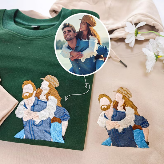 Custom Embroidered Portrait from Photo Couple Sweatshirt